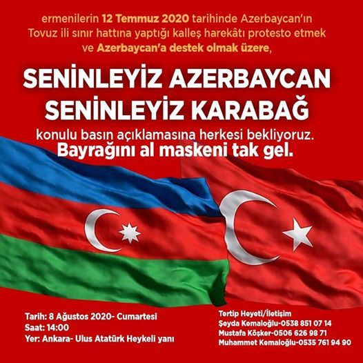 Ermenistan'ın Tovuz'a yaptığı saldırı Ankara'da bir basın açıklamasıyla protesto edilecek. 