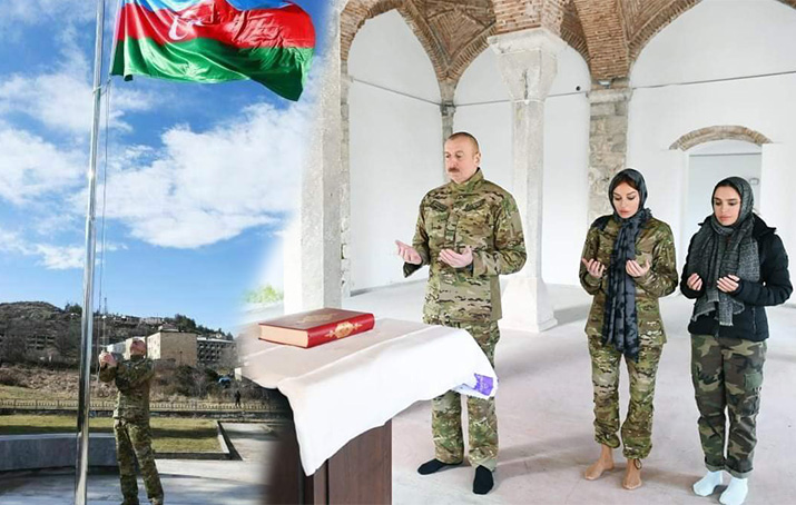 Cumhurbaşkanı Aliyev, Ermeni işgalinden kurtarılan Şuşa'da: Üzeyir Hacıbeyli'nin büstünü açtı 