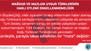 Türk Ocaklarından Uygur Türkleri Hakkında Basın Açıklaması